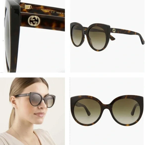 GUCCI CLASSIC AND TIMELESS HAVANA FRAMES WITH “GG” GOLD LOGO ON TEMPLES SUNNIES